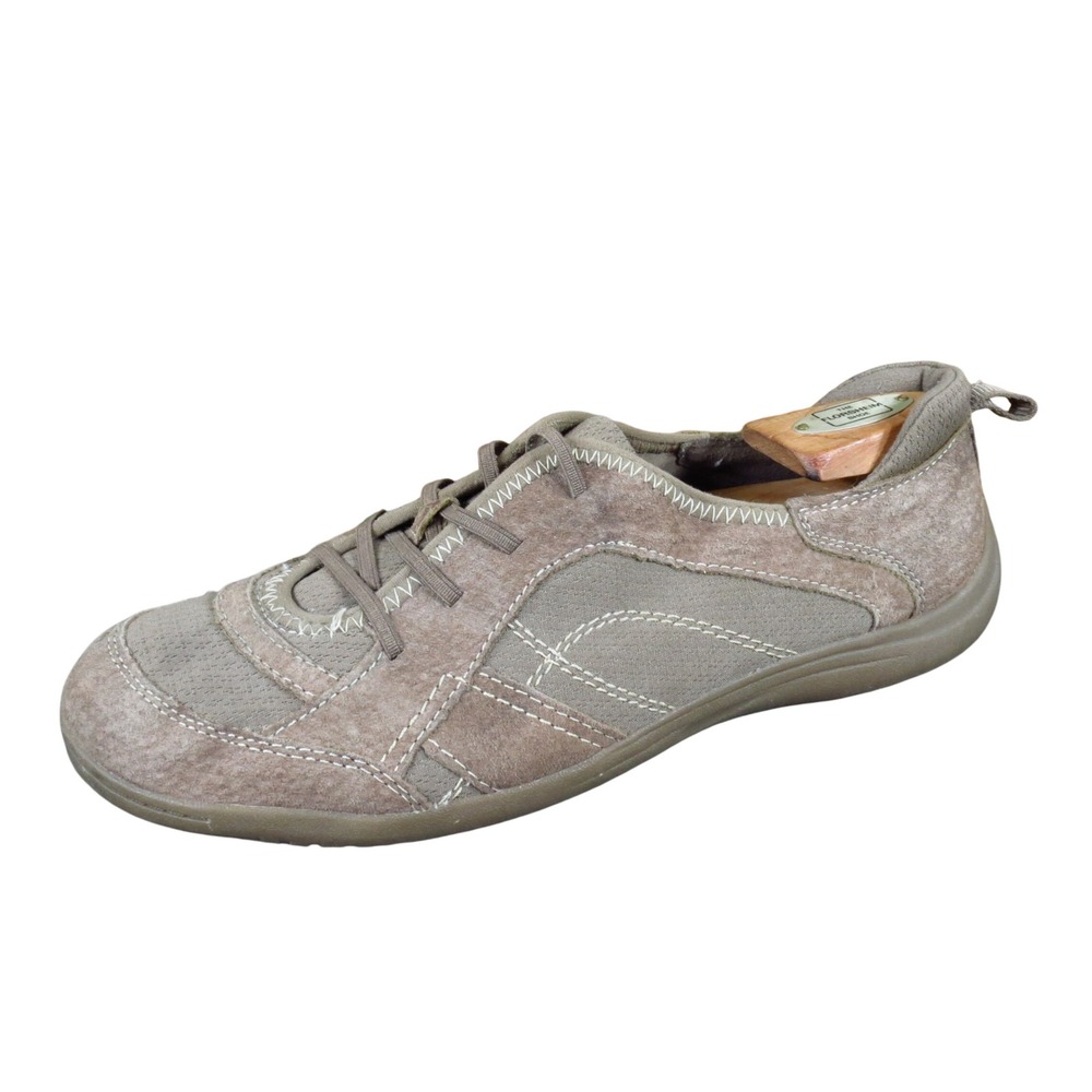 Earth Origins Carly Women Walking Sneaker 11 Wide Comfort Taupe Brown Leather